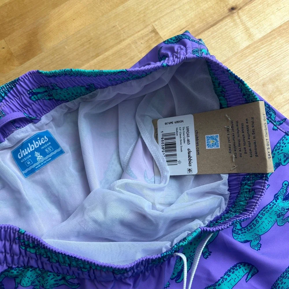 Chubbies Swim Trunks The Gem Glades Mens Size Medium Purple Gator NEW